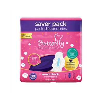 BUTTERFLY PADS BREATHABLES MAXI THICK LONG 30PCS PINK
