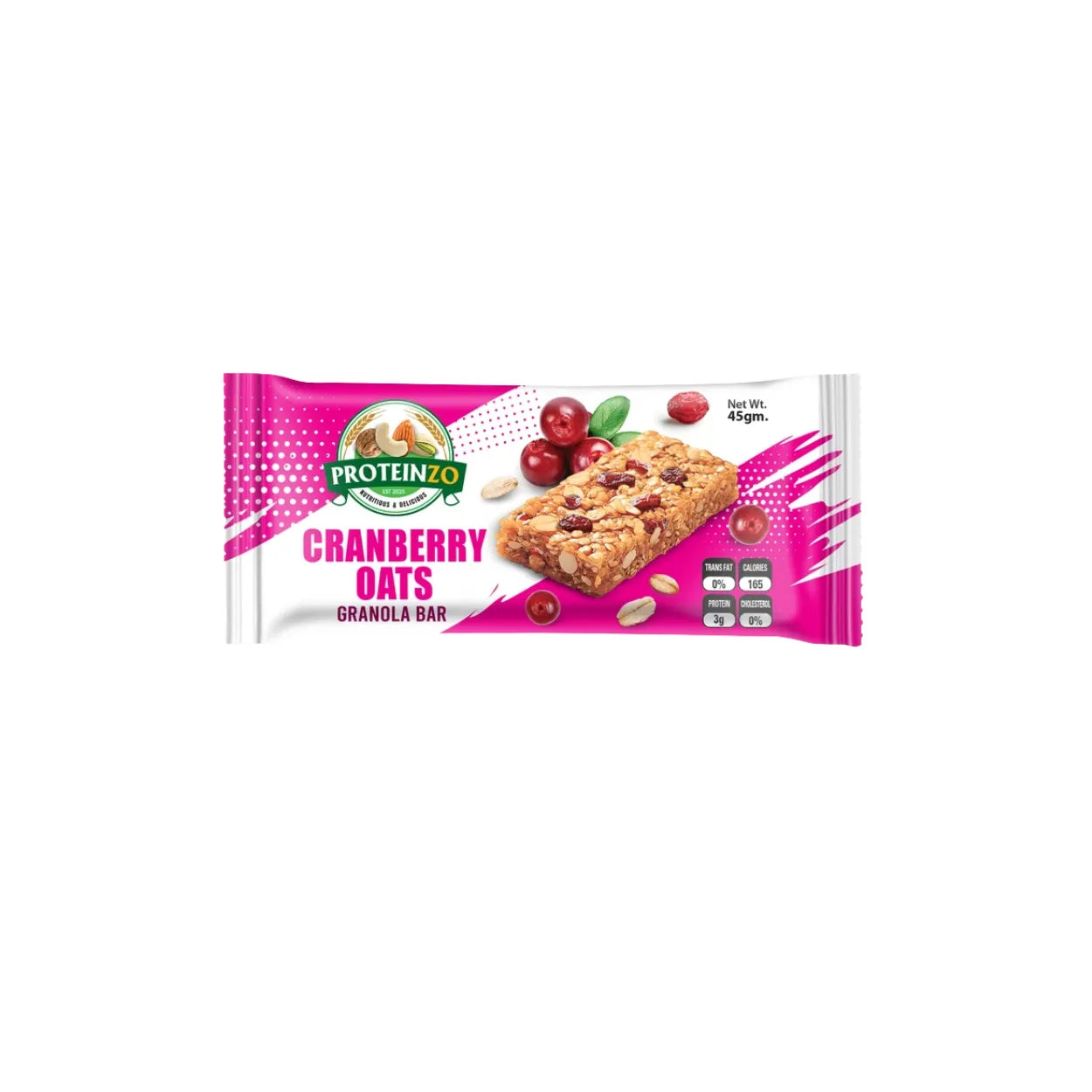 PROTEINZO GRANOLA BAR 45GM CRANBERRY OATS
