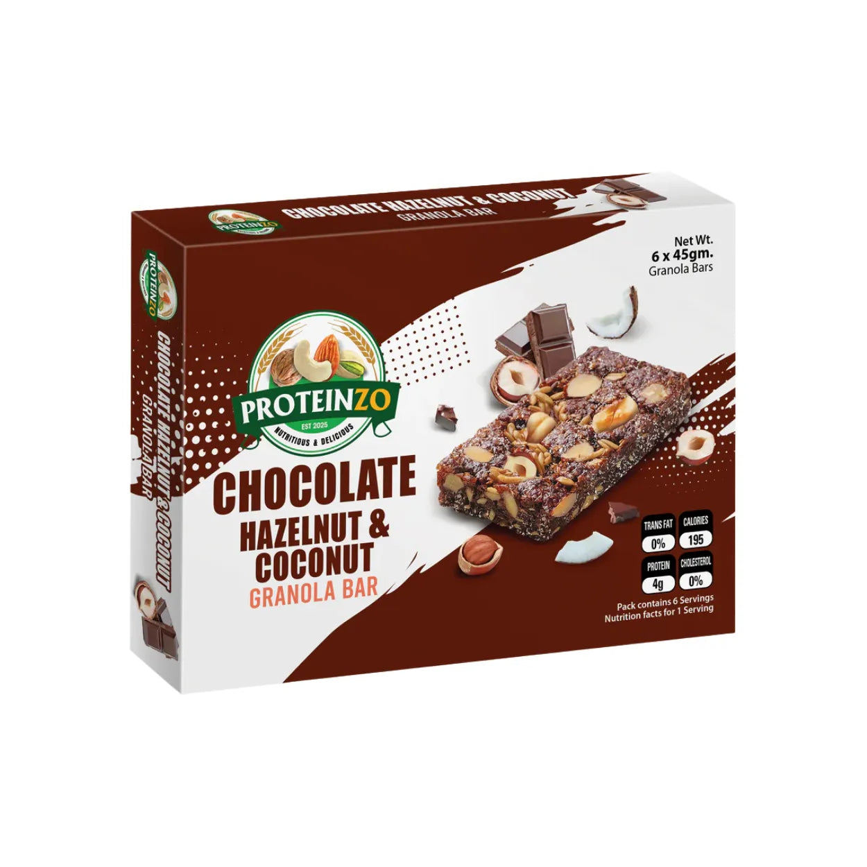 PROTEINZO GRANOLA BAR 6*45GM CHOCOLATE HAZALNUT & COCONUT