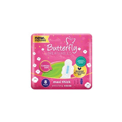 BUTTERFLY PADS BREATHABLES MAXI THICK EXTRA LONG 8PCS PINK