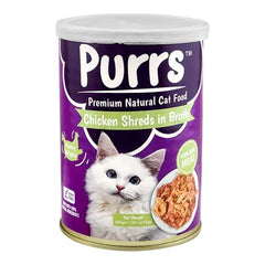 PURRS CAT FOOD TIN 400GM CHICKEN SHREDS IN BROTH