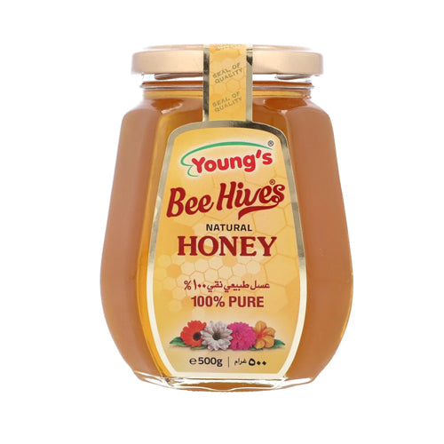 YOUNGS BEE HIVES HONEY 500GM GLASS JAR
