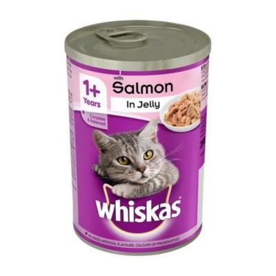 WHISKAS CAT FOOD TIN 390GM JELLY SALMON