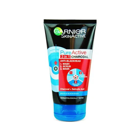 GARNIER FACE WASH 50ML 3IN1 CHARCOAL