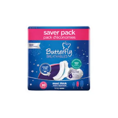 BUTTERFLY PADS BREATHABLES MAXI THICK LONG 30PCS BLUE