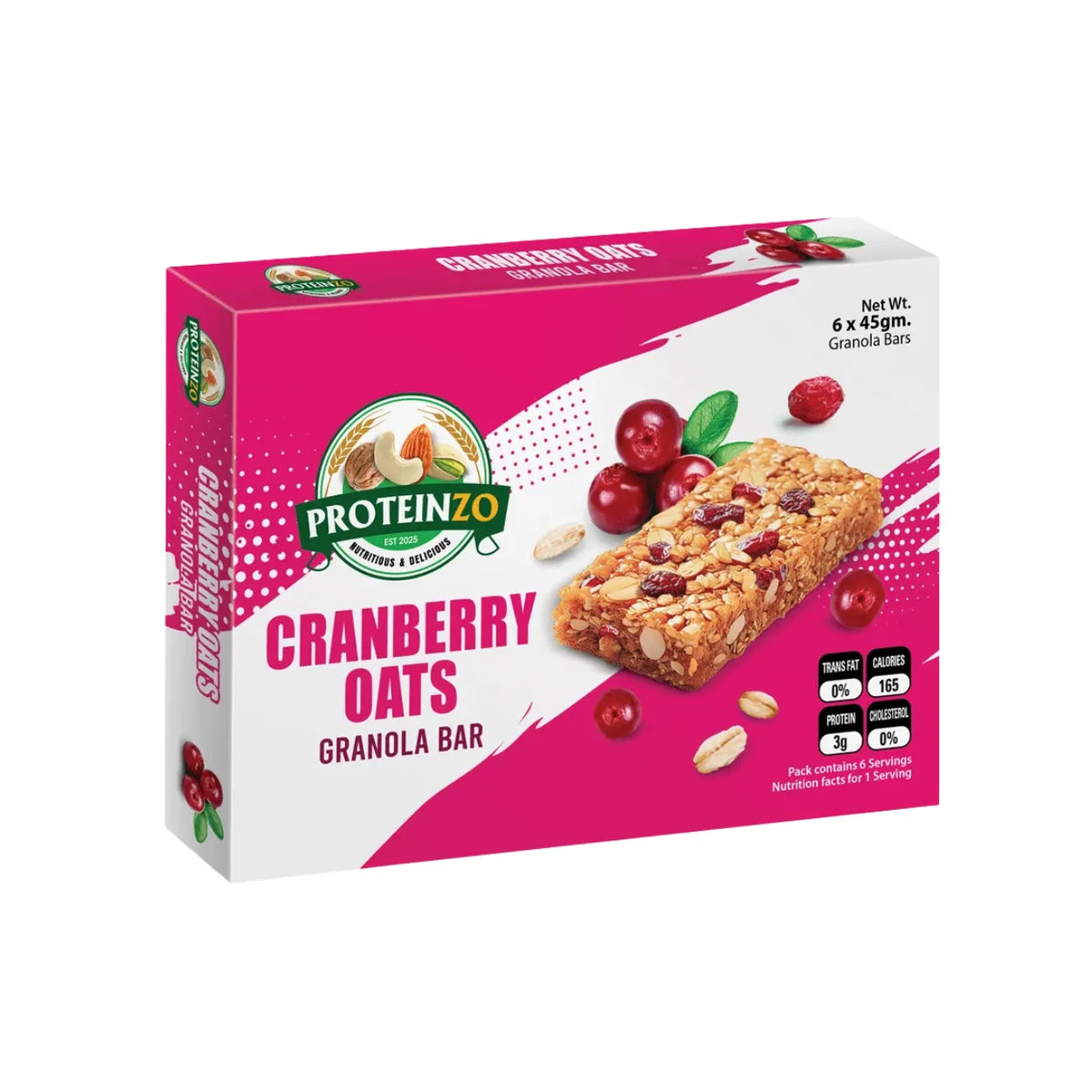 PROTEINZO GRANOLA BAR 6*45GM CRANBERRY OATS