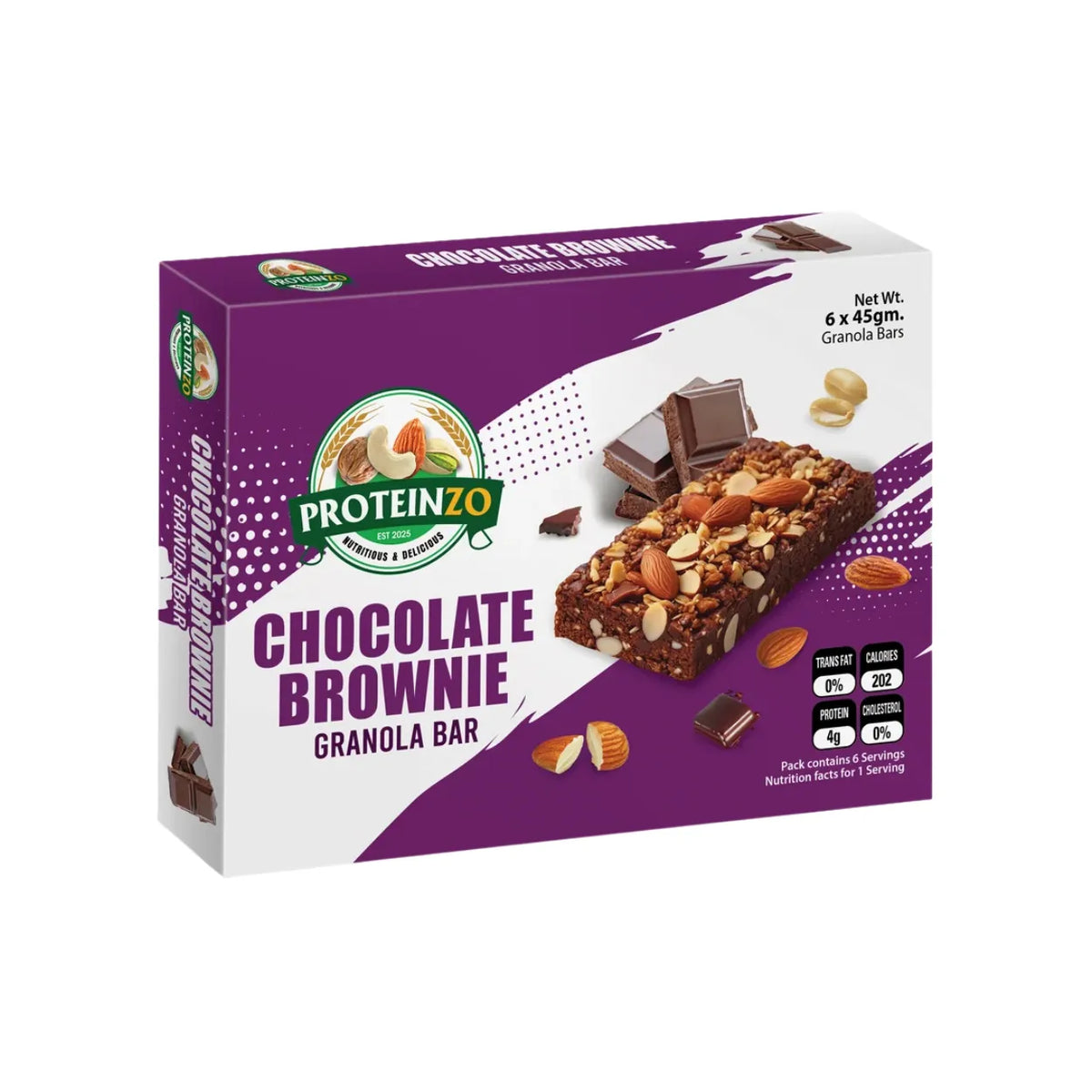 PROTEINZO GRANOLA BAR 6*45GM CHOCOLATE BROWNIE