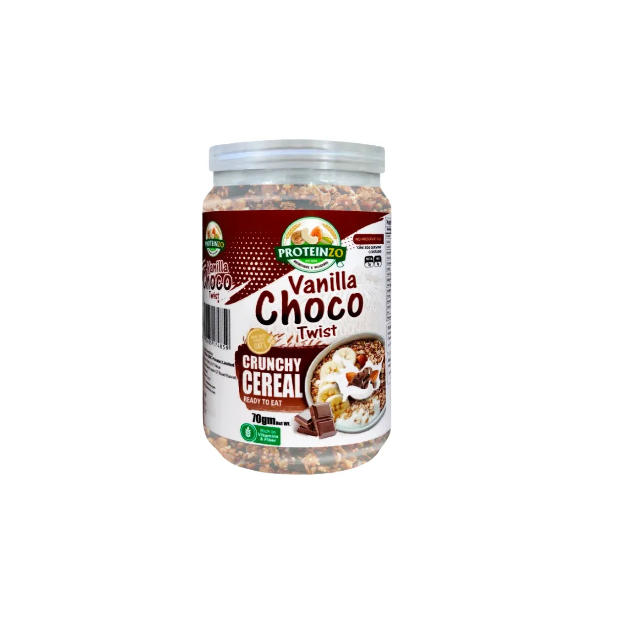 PROTEINZO CRUNCHY CEREAL VANILLA CHOCO TWIST 70GM JAR
