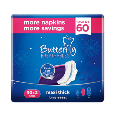 BUTTERFLY PADS BREATHABLES MAXI THICK 32PCS