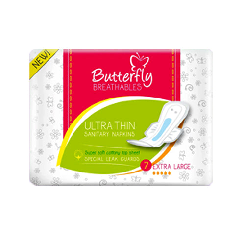BUTTERFLY PADS BREATHABLES ULTRA THIN EXTRA LONG 7PCS PINK