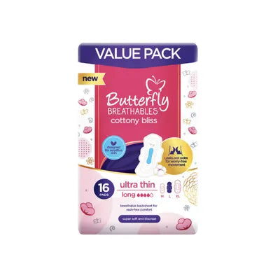BUTTERFLY PADS BREATHABLES COTTONY BLISS ULTRA THIN LONG 16PCS PINK