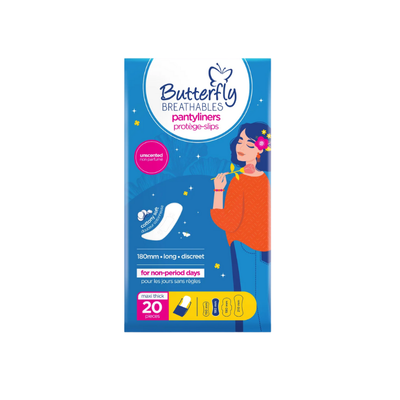BUTTERFLY PADS BREATHABLES LONG PANTY LINERS 20 PCS
