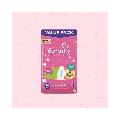 BUTTERFLY PADS BREATHABLES MAXI THICK LONG 18PCS PINK
