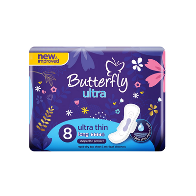 BUTTERFLY PADS BREATHABLES ULTRA THIN LONG 8PCS PINK