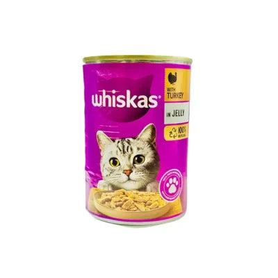 WHISKAS CAT FOOD TIN 400GM JELLY TURKEY