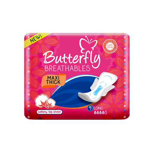 BUTTERFLY PADS BREATHABLES MAXI COTTON LONG 9PCS
