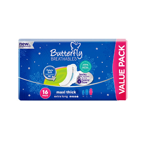 BUTTERFLY PADS BREATHABLES MAXI THICK EXTRA LONG 16PCS