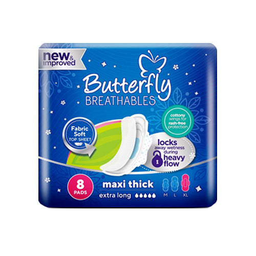 BUTTERFLY PADS BREATHABLES MAXI THICK EXTRA LONG 8PCS