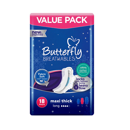 BUTTERFLY PADS BREATHABLES MAXI THICK LONG 18PCS